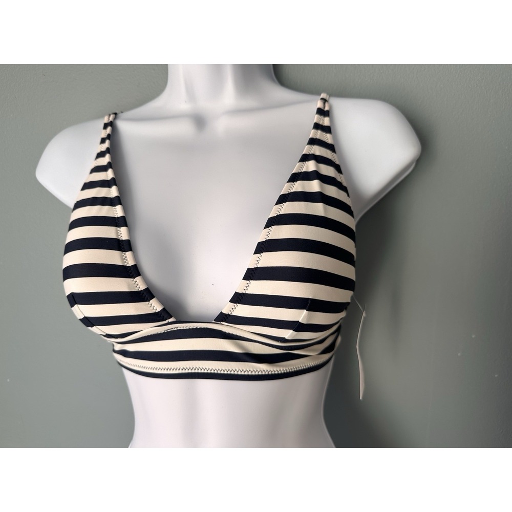 NWT J Crew Plunge Bikini Top Navy White‎ Classic Stripe Size XS Preppy
